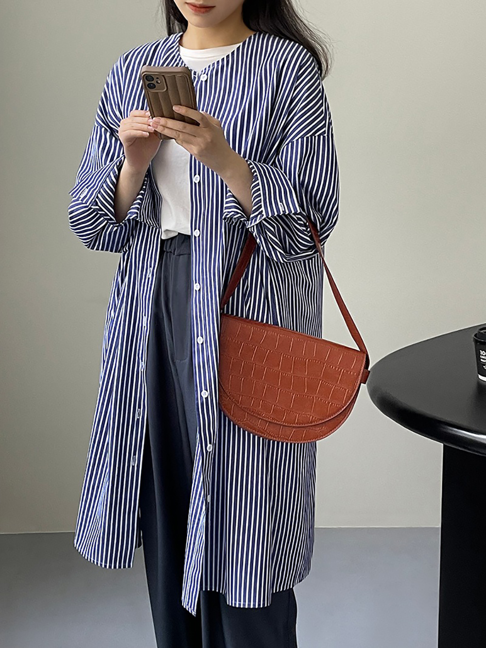 條紋圓領襯衫款洋裝,evaviva,8C-UR7444,條紋圓領襯衫款洋裝,領500,999免運