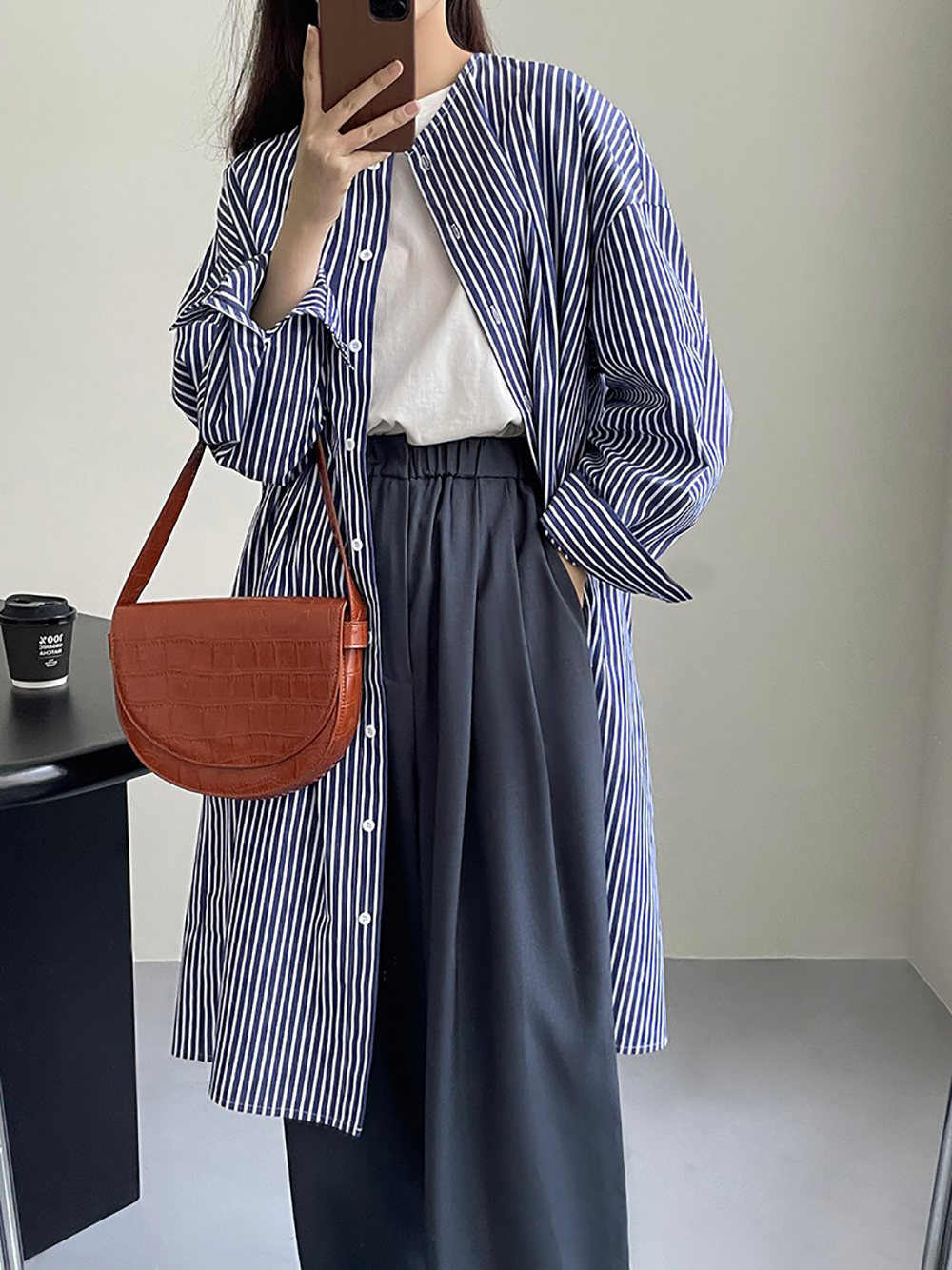 條紋圓領襯衫款洋裝,evaviva,8C-UR7444,條紋圓領襯衫款洋裝,領500,999免運