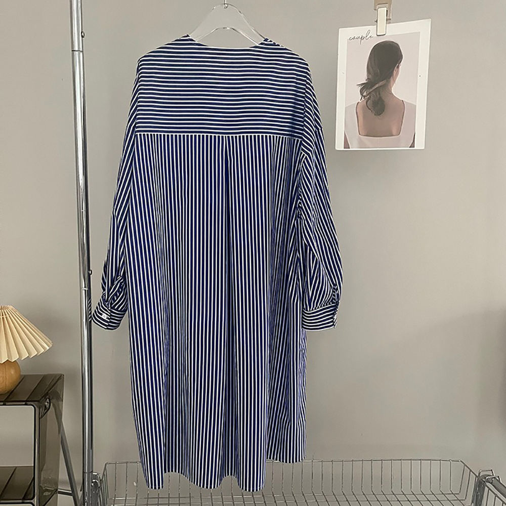 條紋圓領襯衫款洋裝,evaviva,8C-UR7444,條紋圓領襯衫款洋裝,領500,999免運