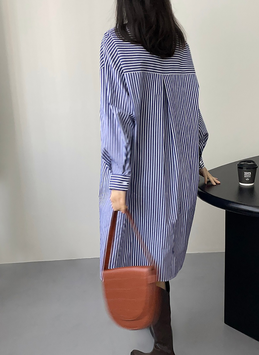 條紋圓領襯衫款洋裝,evaviva,8C-UR7444,條紋圓領襯衫款洋裝,領500,999免運