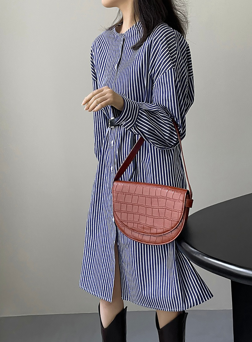 條紋圓領襯衫款洋裝,evaviva,8C-UR7444,條紋圓領襯衫款洋裝,領500,999免運