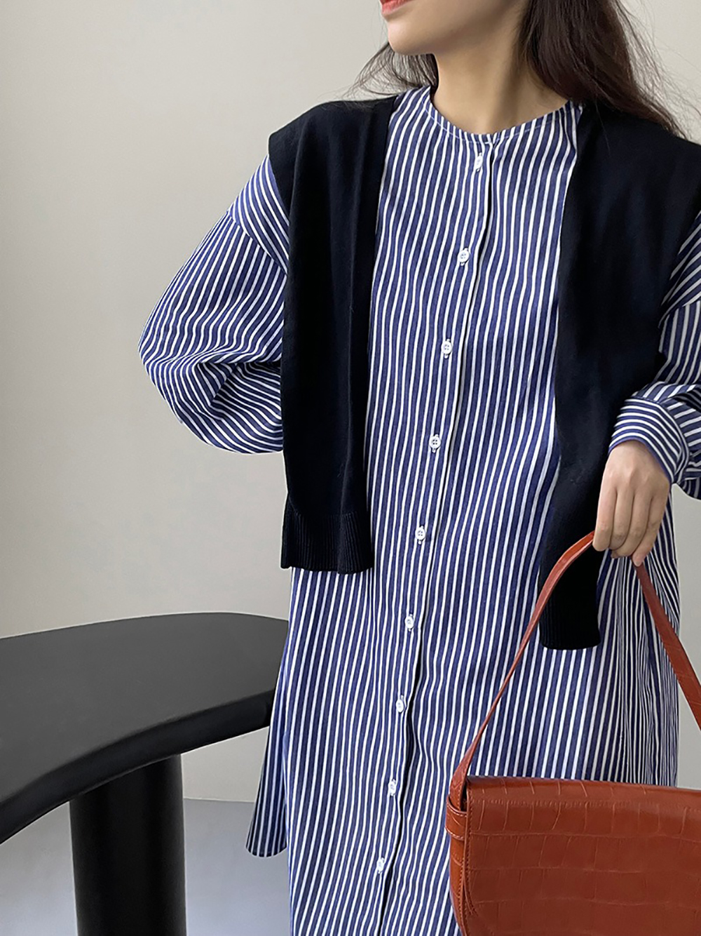 條紋圓領襯衫款洋裝,evaviva,8C-UR7444,條紋圓領襯衫款洋裝,領500,999免運