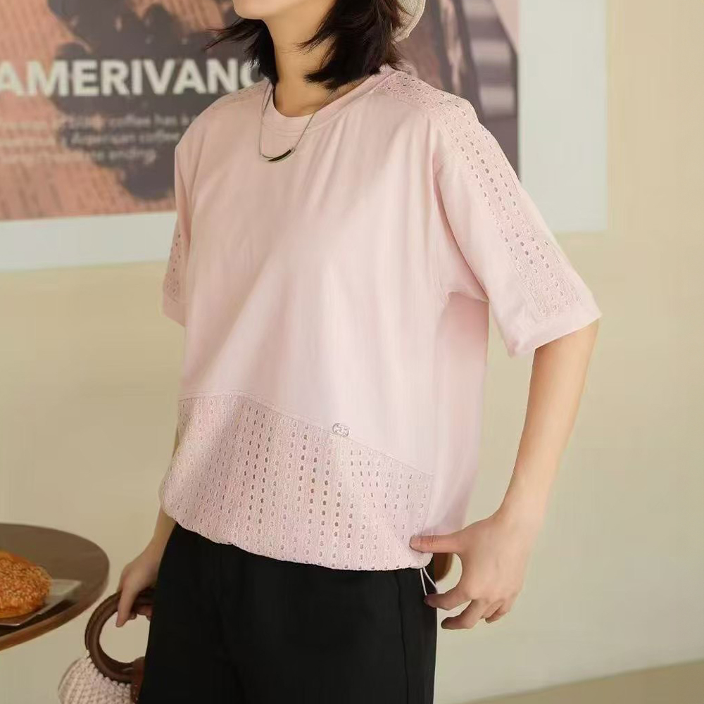 清新簡約鏤空拼接上衣