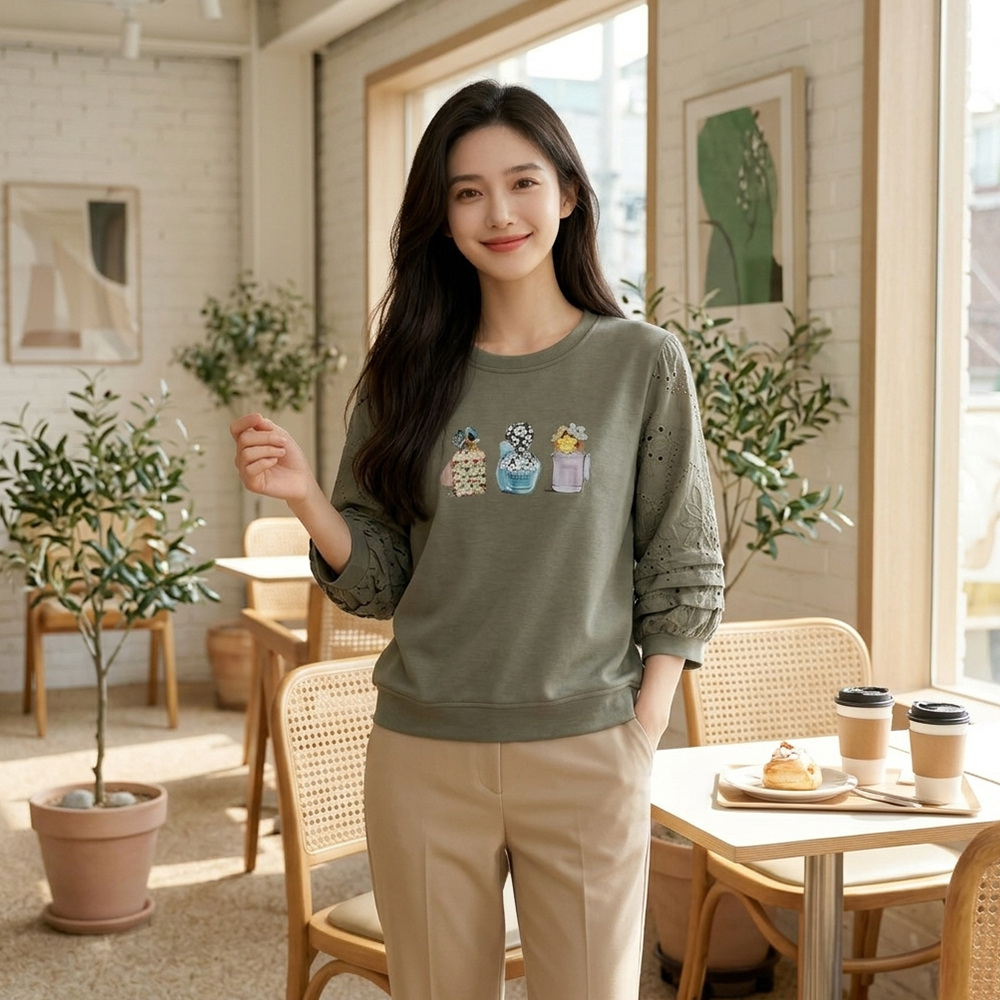 香水印花鏤空刺繡上衣