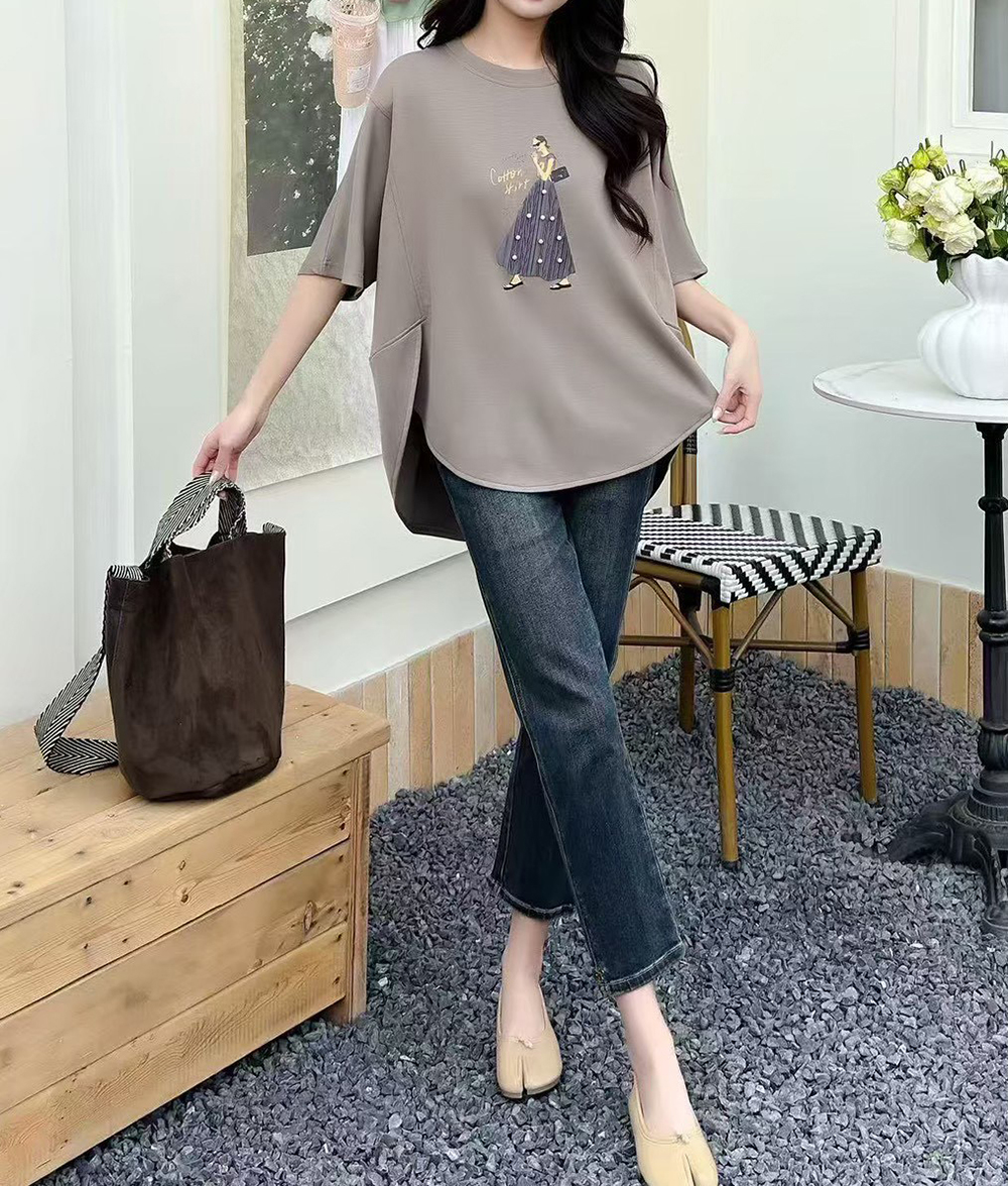 前短後長開衩印花上衣,evaviva,99-AL7431,前短後長開衩印花上衣,領500,999免運