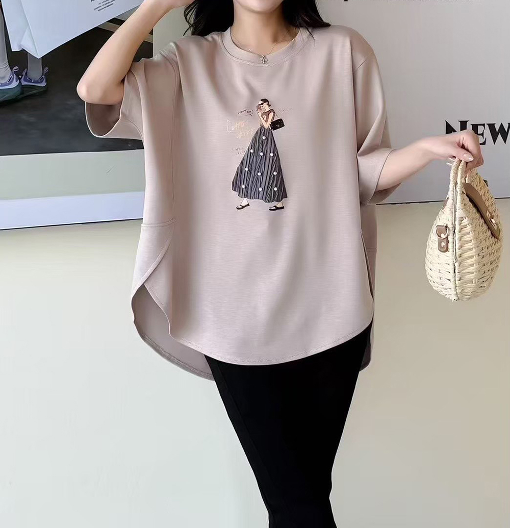 前短後長開衩印花上衣,evaviva,99-AL7431,前短後長開衩印花上衣,領500,999免運