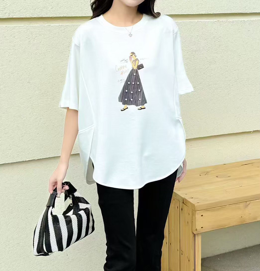 前短後長開衩印花上衣,evaviva,99-AL7431,前短後長開衩印花上衣,領500,999免運