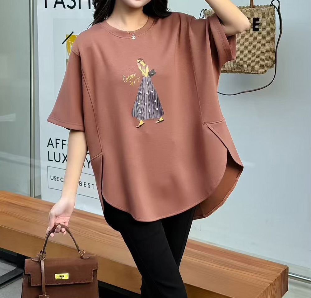 前短後長開衩印花上衣,evaviva,99-AL7431,前短後長開衩印花上衣,領500,999免運