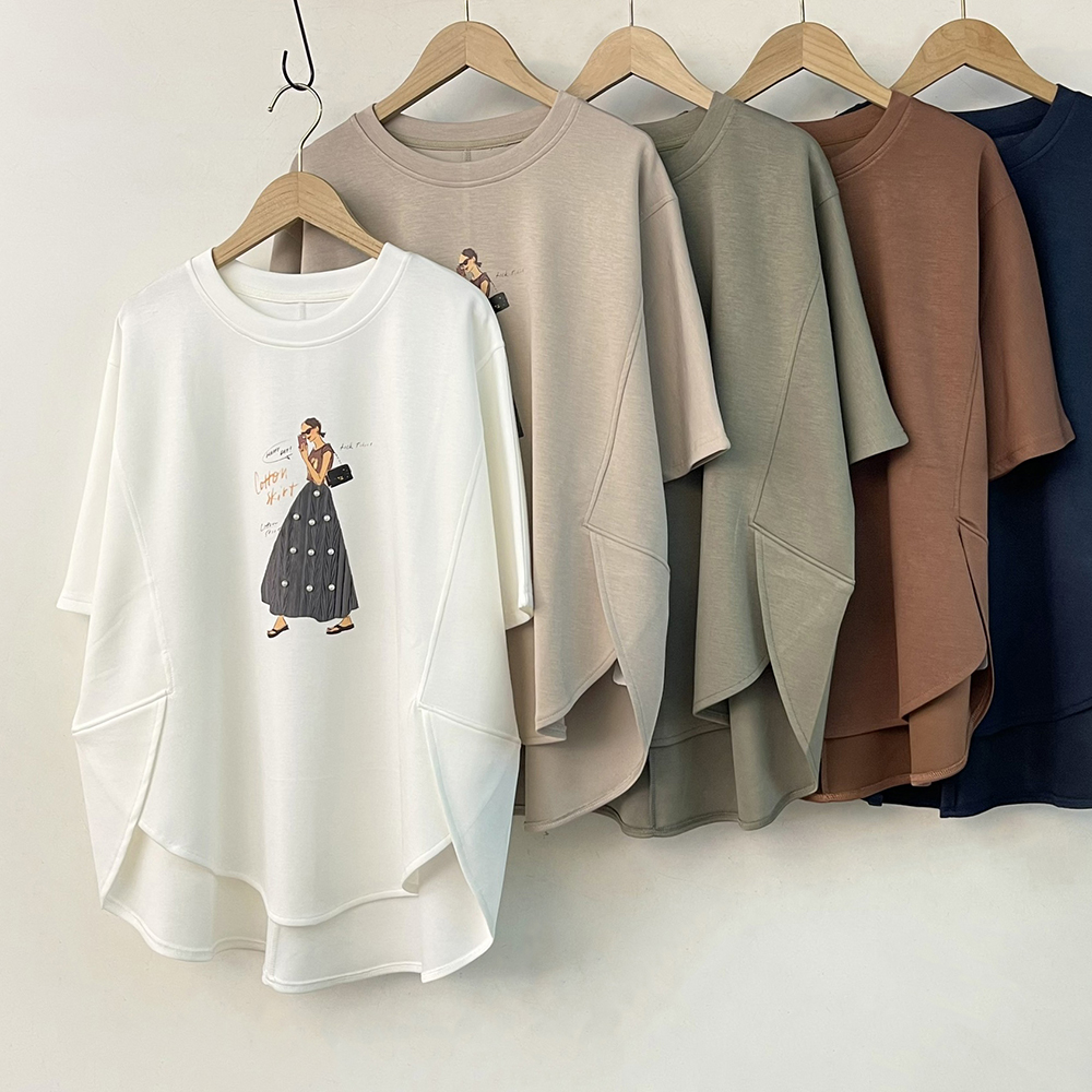 前短後長開衩印花上衣,evaviva,99-AL7431,前短後長開衩印花上衣,領500,999免運