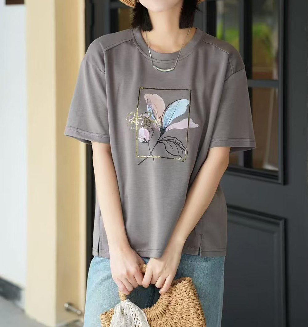 花卉金框印花開衩上衣,evaviva,99-AL7432,花卉金框印花開衩上衣,領500,999免運