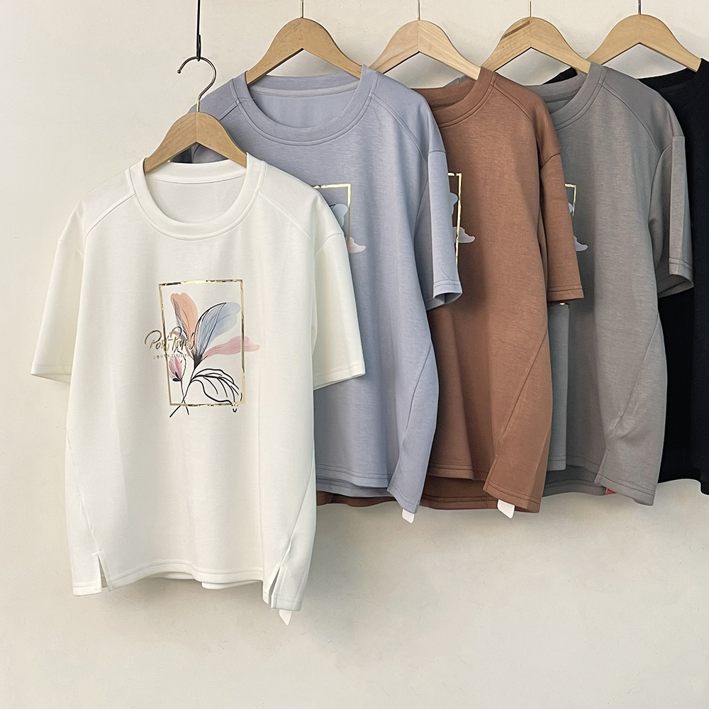 花卉金框印花開衩上衣,evaviva,99-AL7432,花卉金框印花開衩上衣,領500,999免運