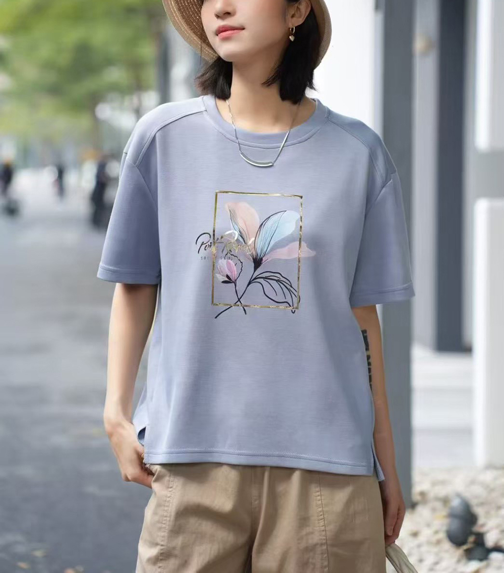 花卉金框印花開衩上衣,evaviva,99-AL7432,花卉金框印花開衩上衣,領500,999免運