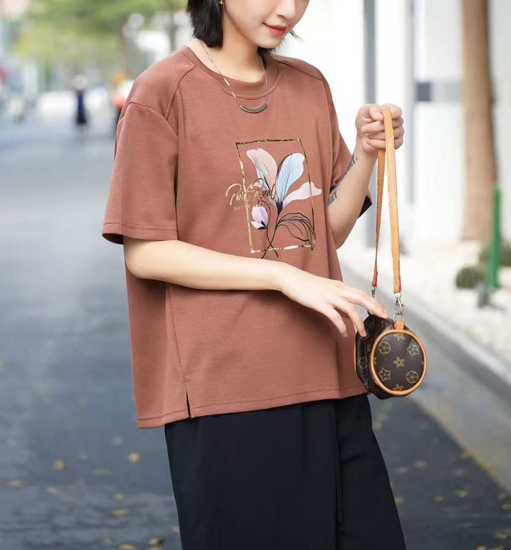 花卉金框印花開衩上衣,evaviva,99-AL7432,花卉金框印花開衩上衣,領500,999免運