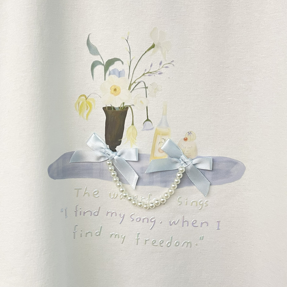 手繪感花卉珍珠鍊上衣,evaviva,99-AL7446,手繪感花卉珍珠鍊上衣,領500,999免運