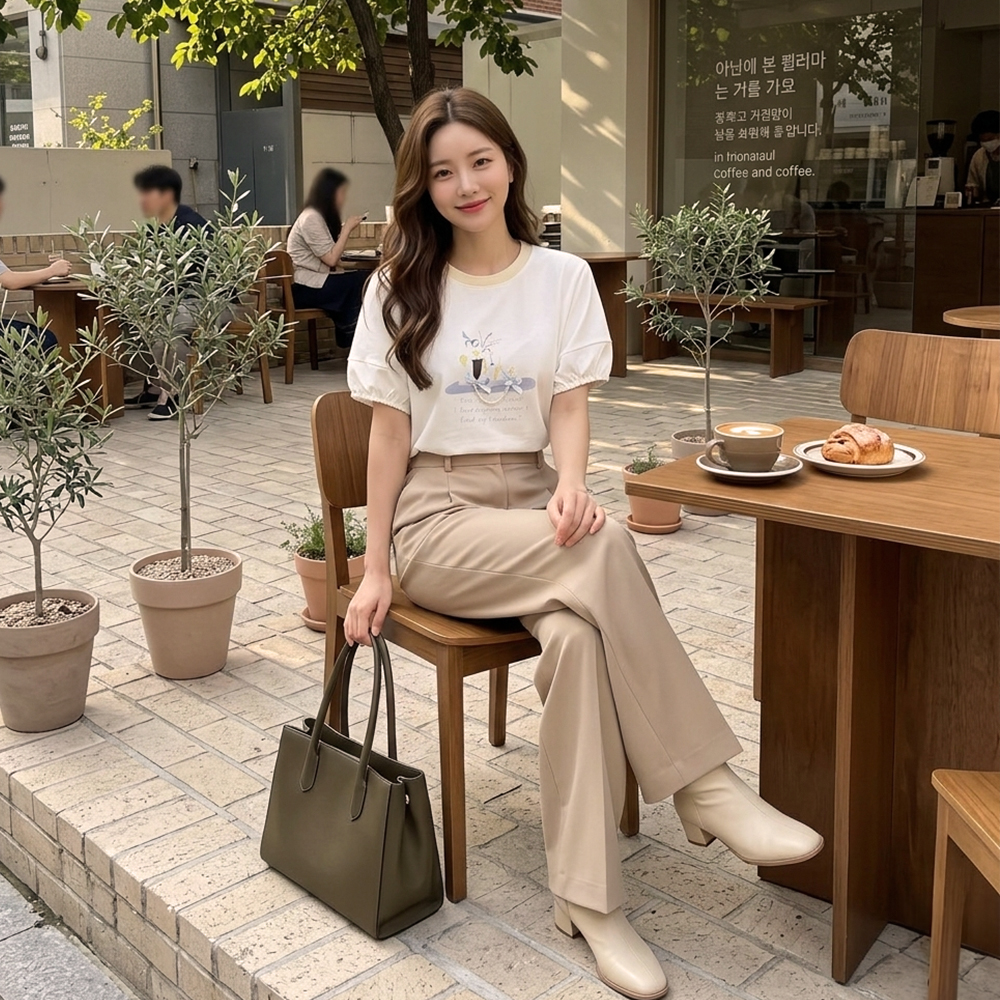 手繪感花卉珍珠鍊上衣