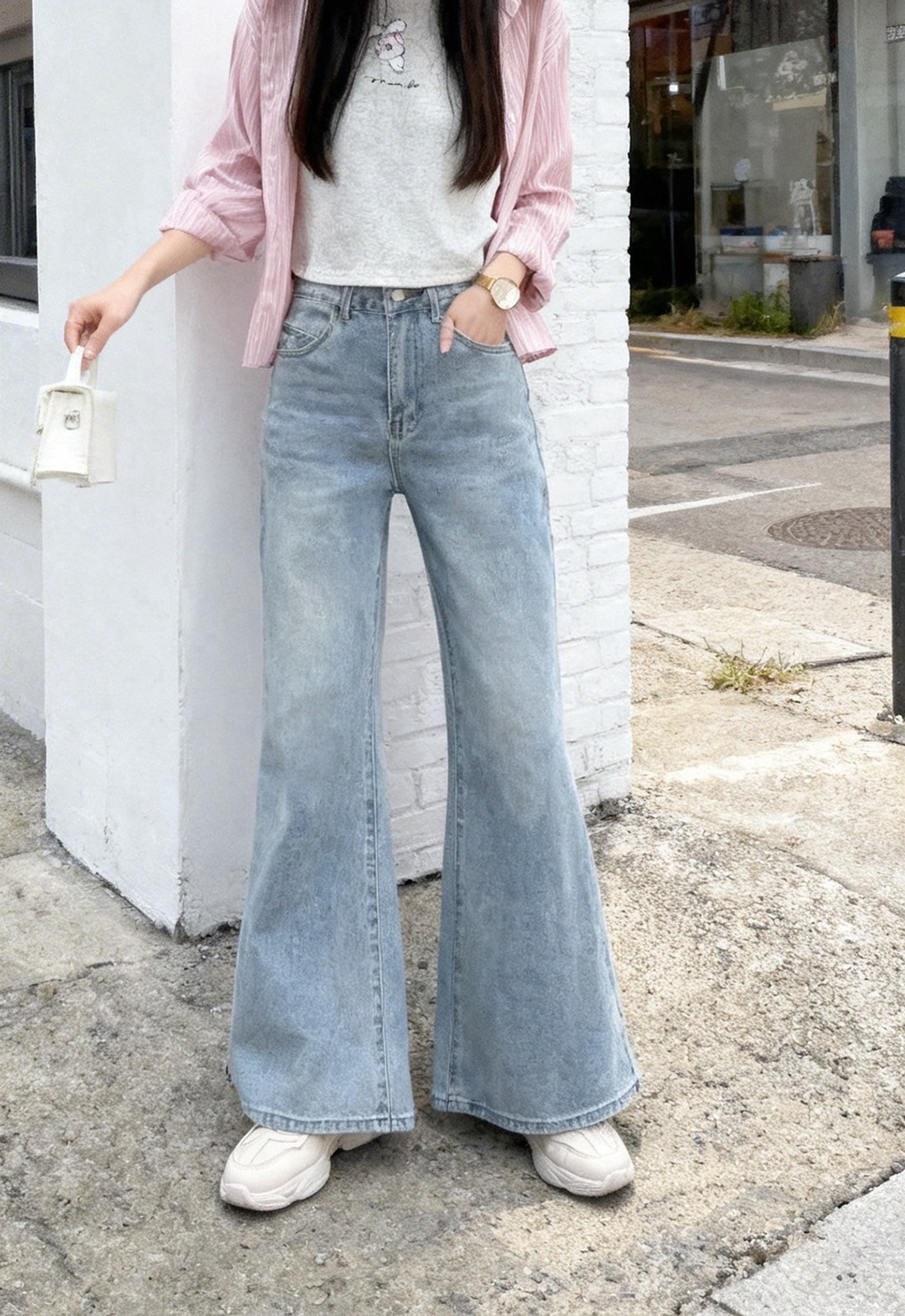 百搭款微喇叭牛仔寬褲,evaviva,99-BF7420,百搭款微喇叭牛仔寬褲,領500,999免運