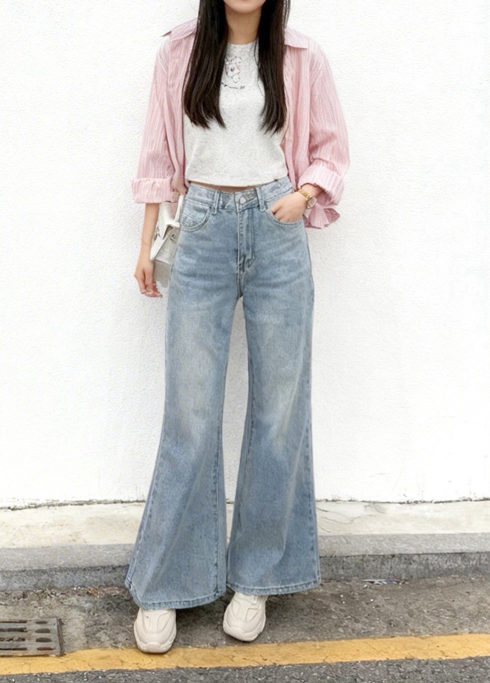 百搭款微喇叭牛仔寬褲,evaviva,99-BF7420,百搭款微喇叭牛仔寬褲,領500,999免運