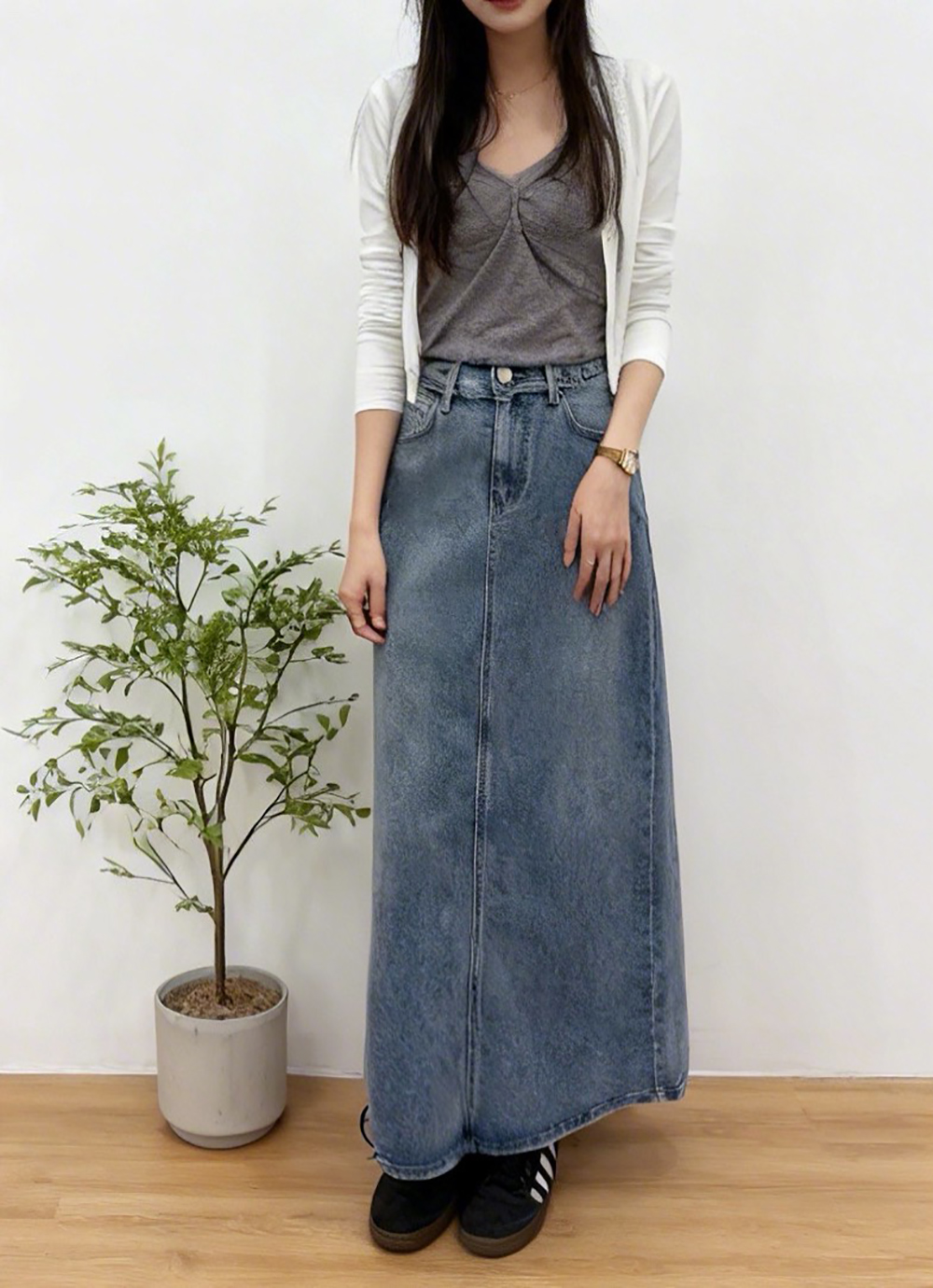小抽鬚設計牛仔長裙,evaviva,99-BF7450,小抽鬚設計牛仔長裙,領500,999免運