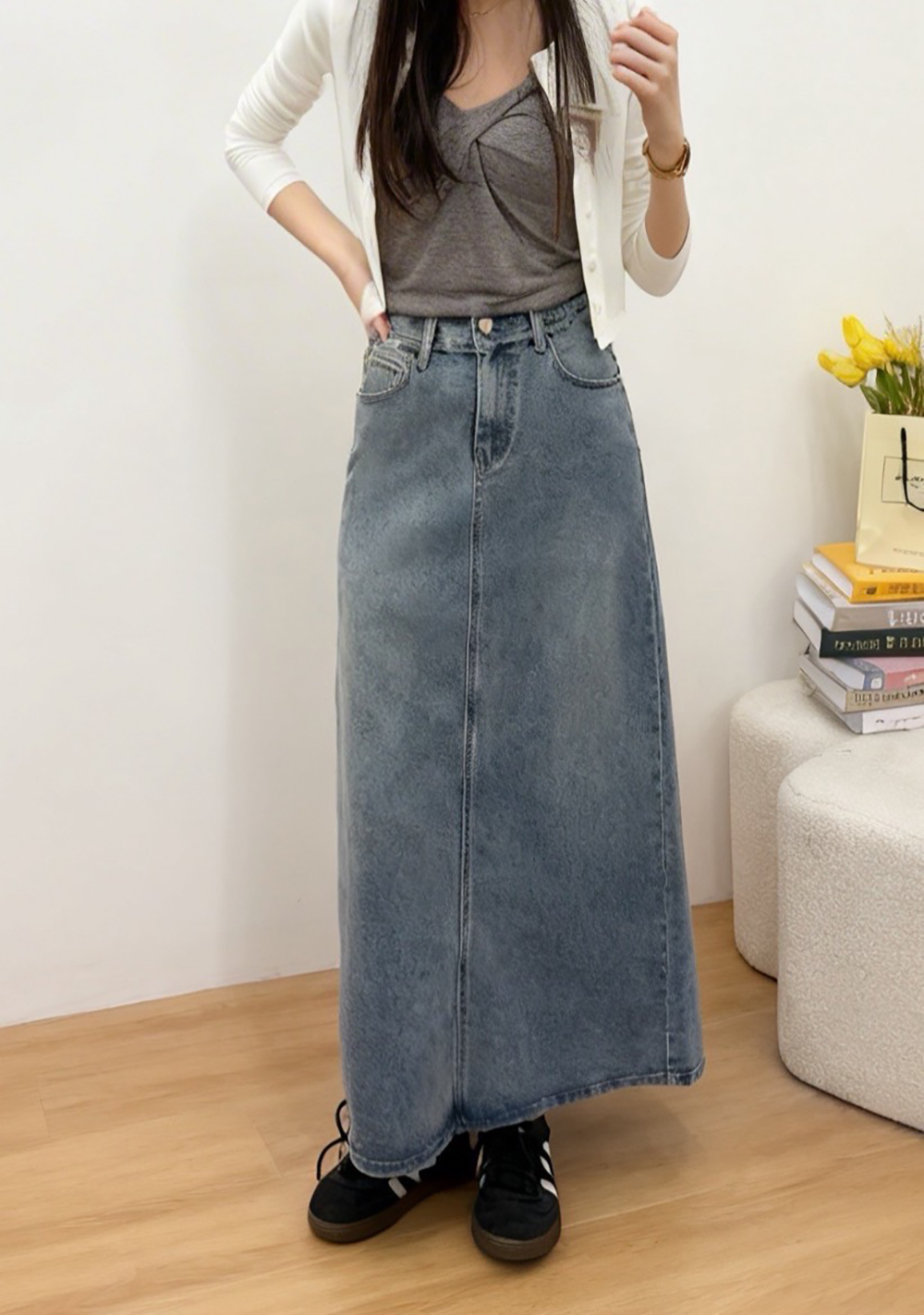 小抽鬚設計牛仔長裙,evaviva,99-BF7450,小抽鬚設計牛仔長裙,領500,999免運