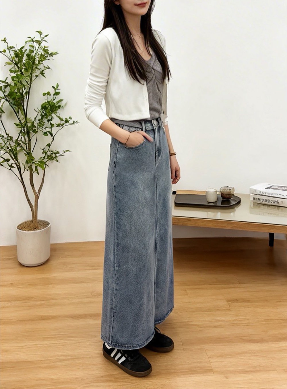 小抽鬚設計牛仔長裙,evaviva,99-BF7450,小抽鬚設計牛仔長裙,領500,999免運