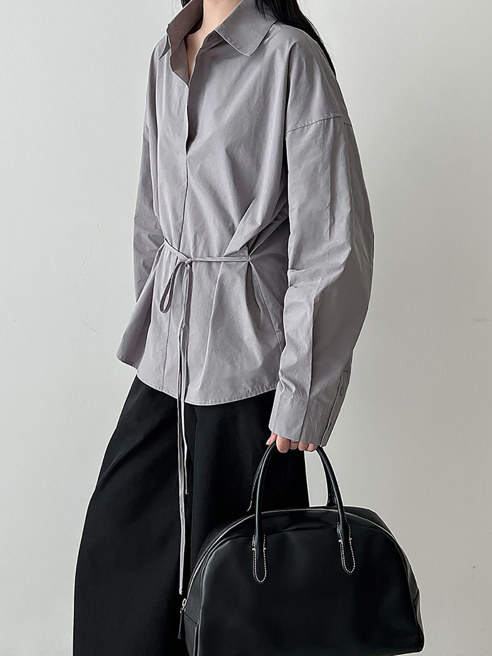 簡約風綁帶收腰款襯衫,evaviva,U2-ZA09198,簡約風綁帶收腰款襯衫,領500,999免運