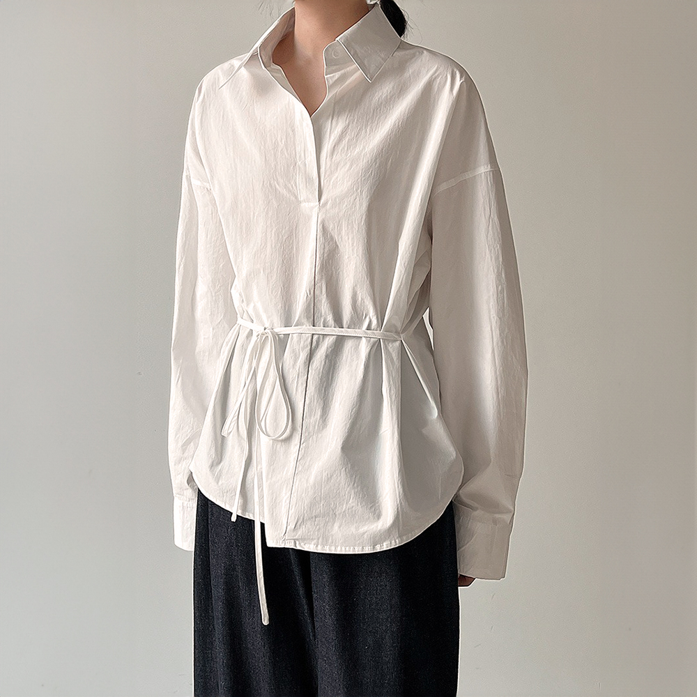 簡約風綁帶收腰款襯衫