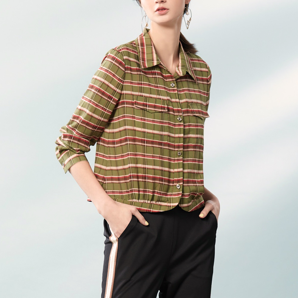 復古格紋輕薄微彈襯衫