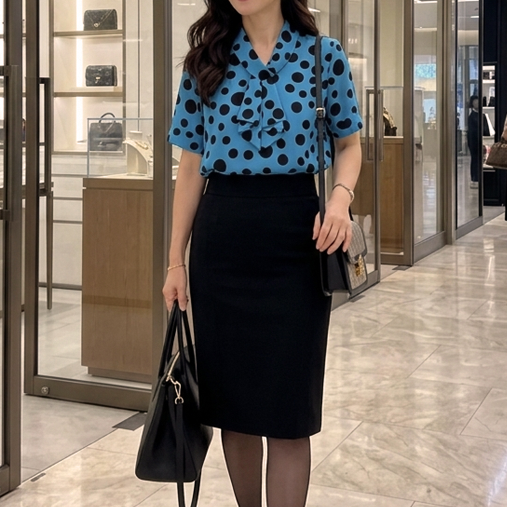復古大圓點領結上衣