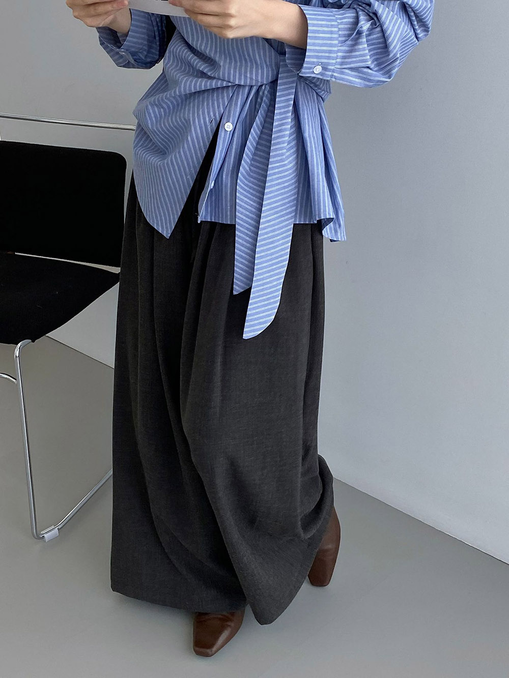 不規則綁帶條紋襯衫,evaviva,8C-FB7487,不規則綁帶條紋襯衫,領500,999免運