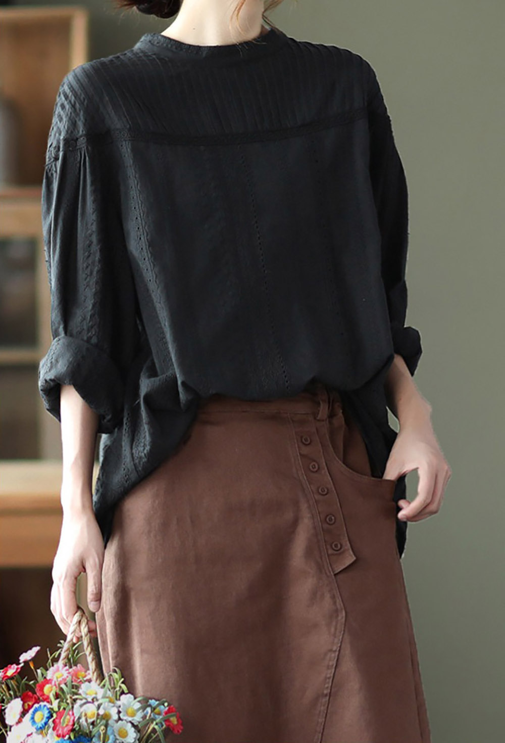 風琴壓褶立領長袖襯衫,evaviva,8C-FC7488,風琴壓褶立領長袖襯衫,領500,999免運