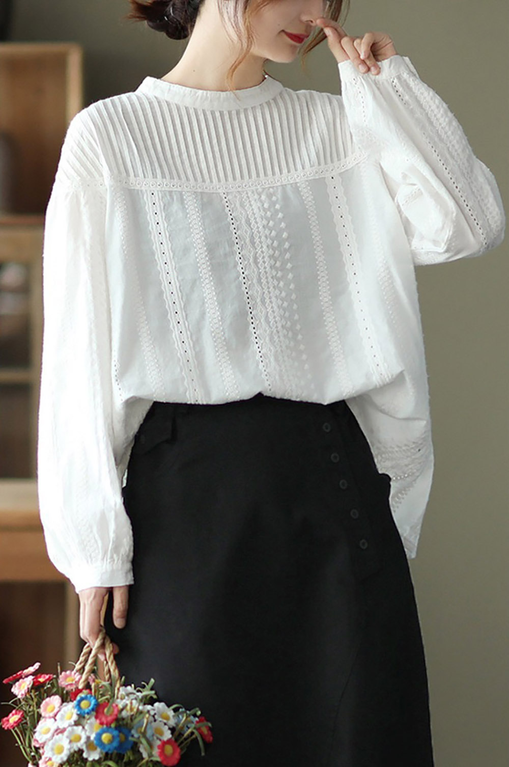 風琴壓褶立領長袖襯衫,evaviva,8C-FC7488,風琴壓褶立領長袖襯衫,領500,999免運