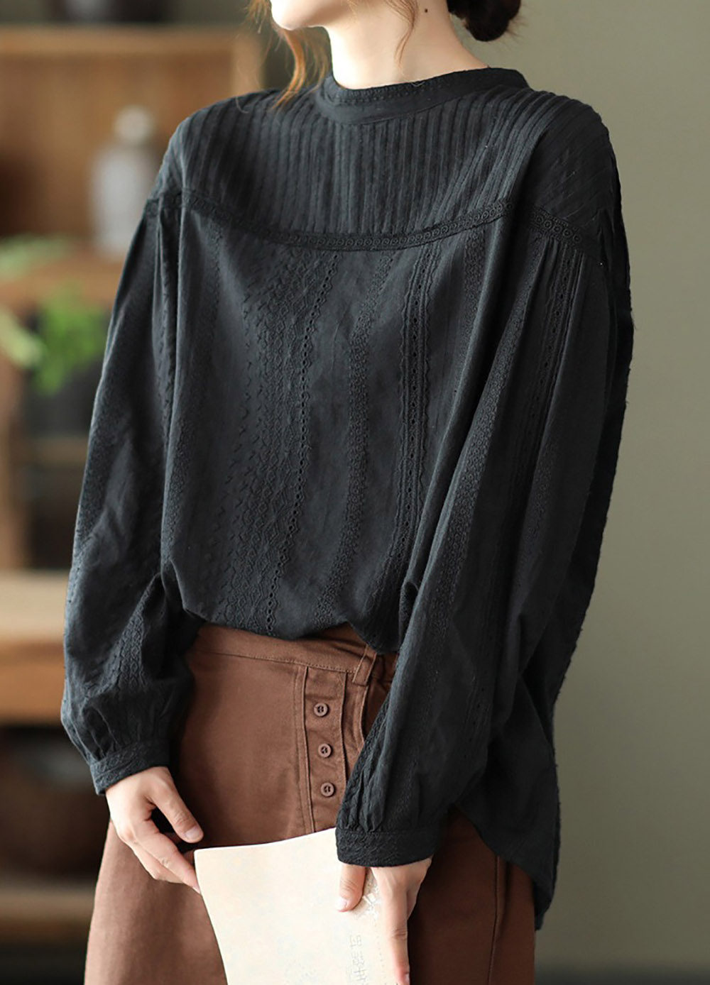 風琴壓褶立領長袖襯衫,evaviva,8C-FC7488,風琴壓褶立領長袖襯衫,領500,999免運