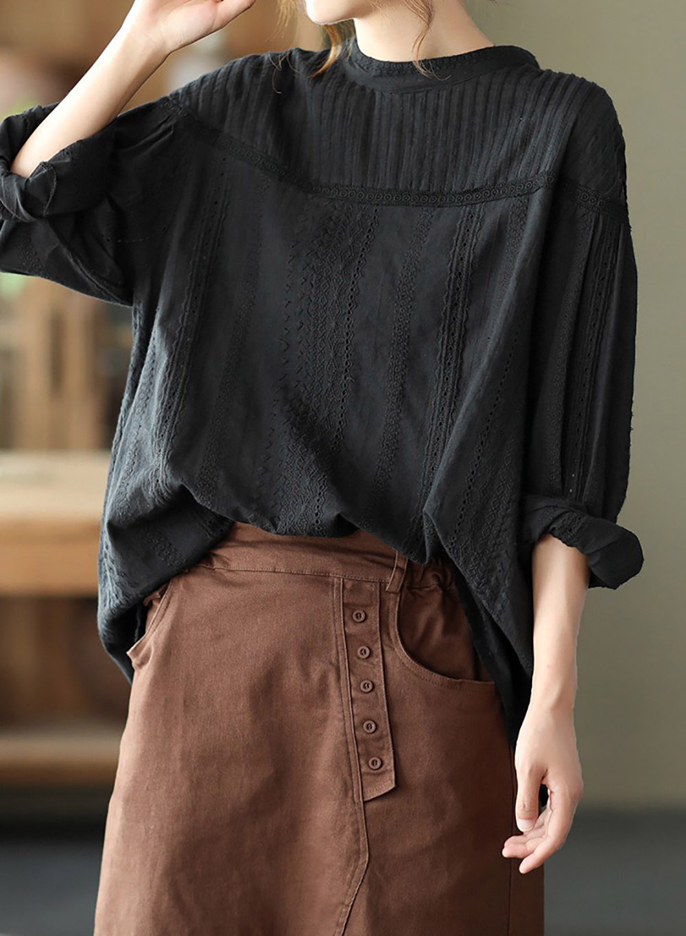 風琴壓褶立領長袖襯衫,evaviva,8C-FC7488,風琴壓褶立領長袖襯衫,領500,999免運