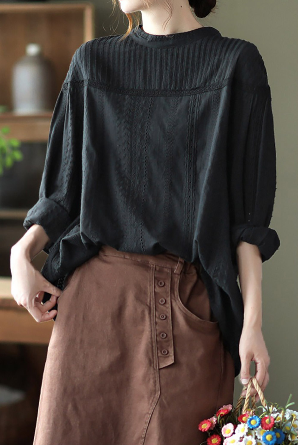 風琴壓褶立領長袖襯衫,evaviva,8C-FC7488,風琴壓褶立領長袖襯衫,領500,999免運