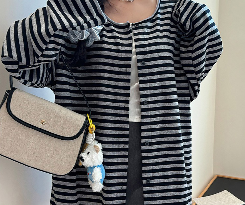 慵懶風圓領條紋外套,evaviva,8C-GR7481,慵懶風圓領條紋外套,領500,999免運