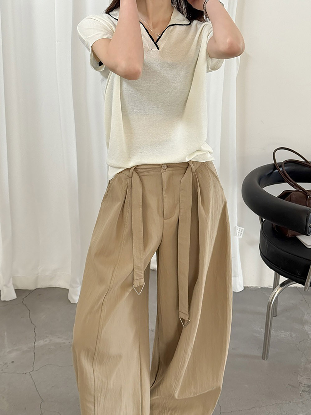 撞色滾邊小翻領上衣,evaviva,8C-GW7480,撞色滾邊小翻領上衣,領500,999免運