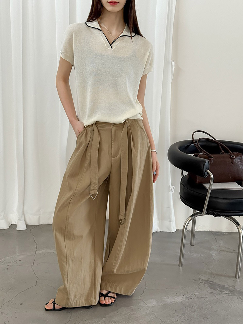 撞色滾邊小翻領上衣,evaviva,8C-GW7480,撞色滾邊小翻領上衣,領500,999免運