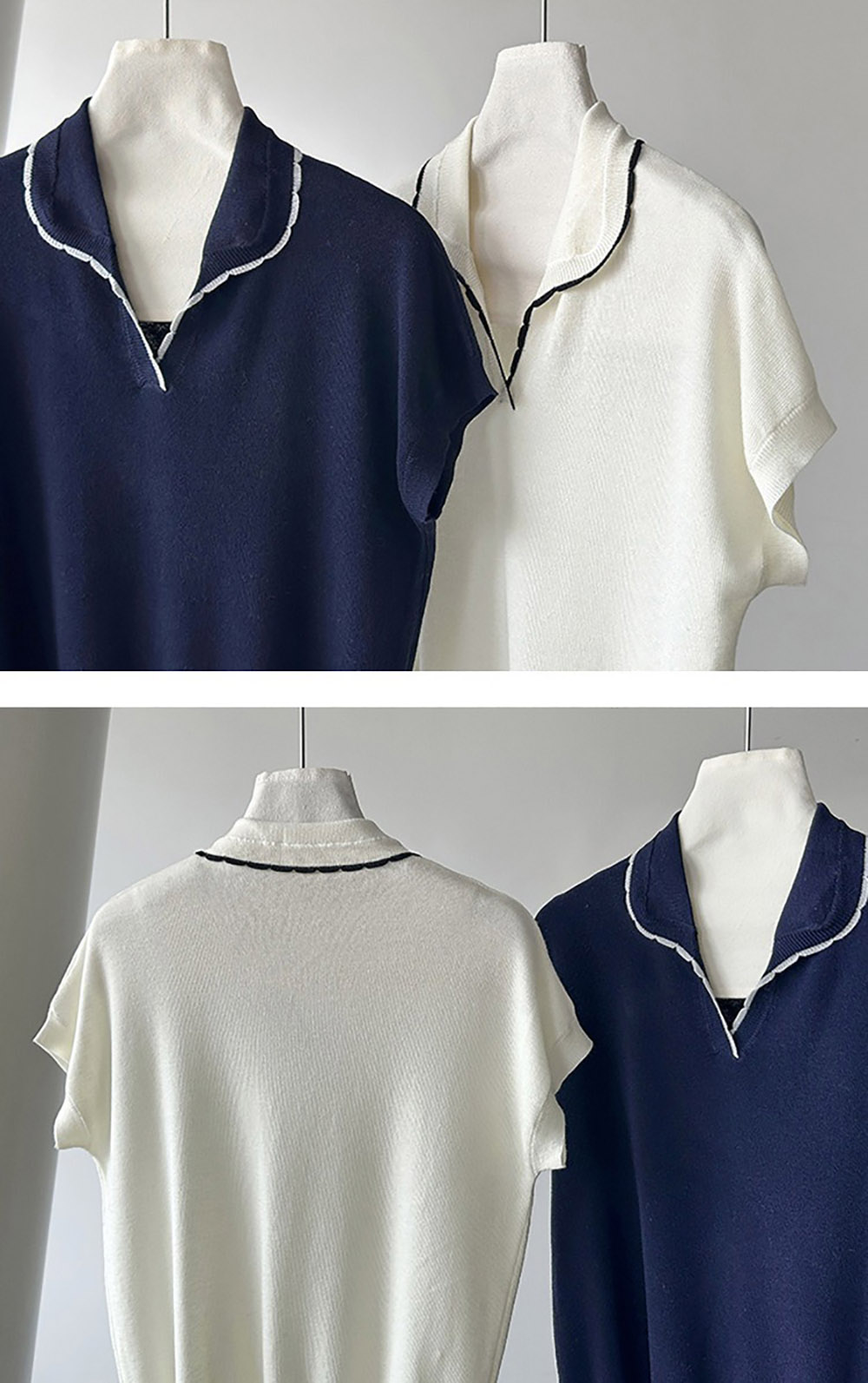 撞色滾邊小翻領上衣,evaviva,8C-GW7480,撞色滾邊小翻領上衣,領500,999免運