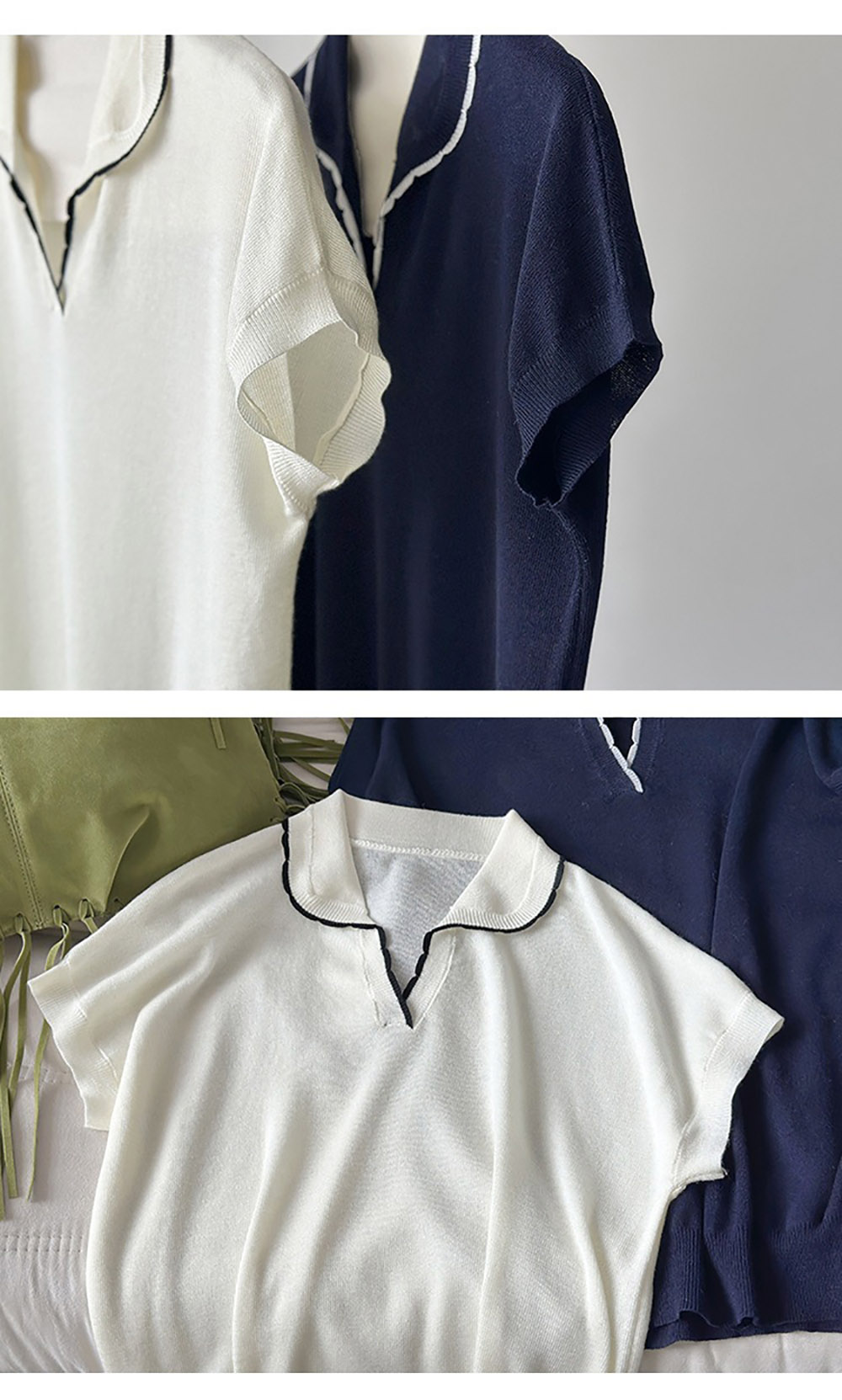 撞色滾邊小翻領上衣,evaviva,8C-GW7480,撞色滾邊小翻領上衣,領500,999免運