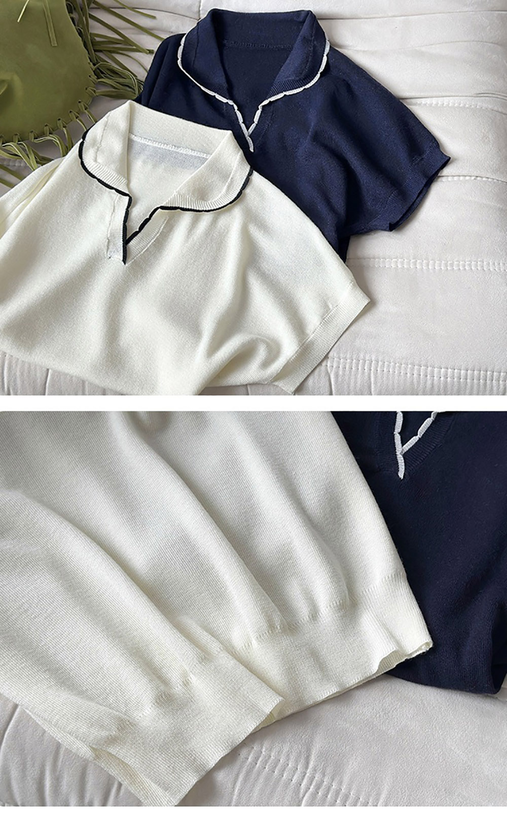 撞色滾邊小翻領上衣,evaviva,8C-GW7480,撞色滾邊小翻領上衣,領500,999免運