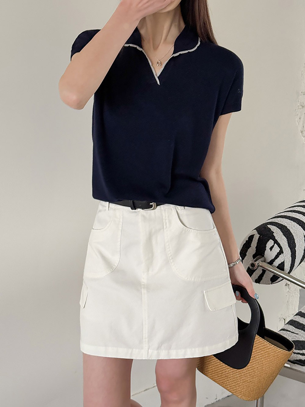 撞色滾邊小翻領上衣,evaviva,8C-GW7480,撞色滾邊小翻領上衣,領500,999免運