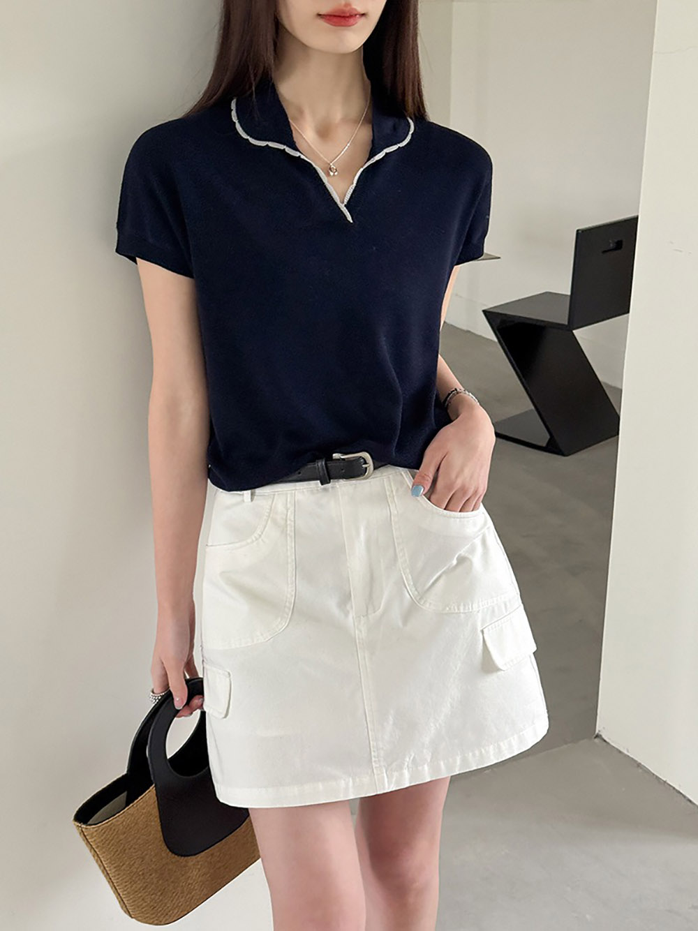 撞色滾邊小翻領上衣,evaviva,8C-GW7480,撞色滾邊小翻領上衣,領500,999免運