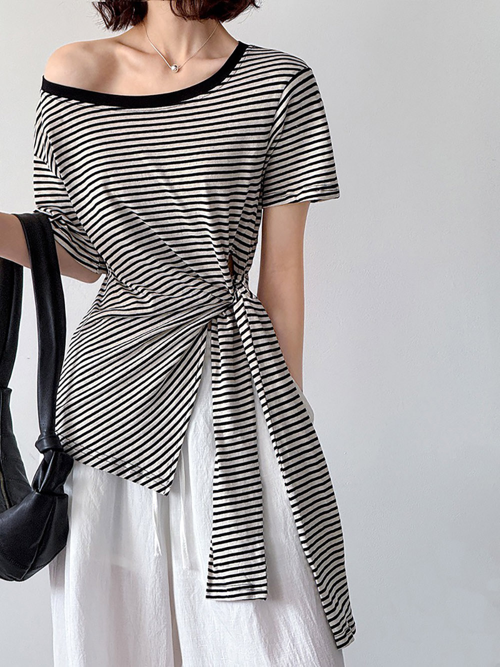 綁帶設計款條紋上衣,evaviva,8C-GW7483,綁帶設計款條紋上衣,領500,999免運