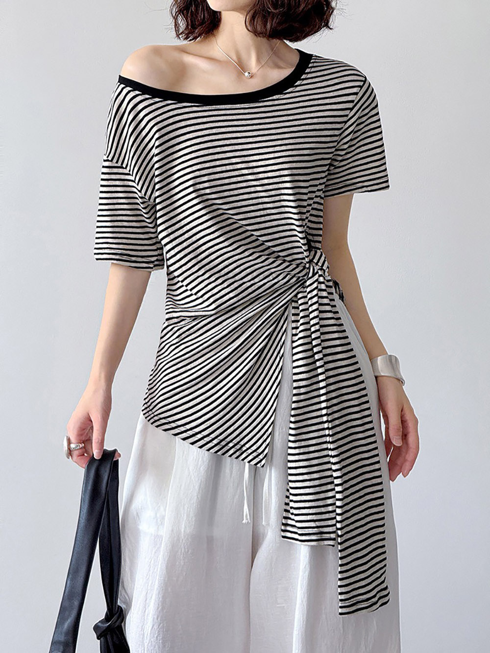 綁帶設計款條紋上衣,evaviva,8C-GW7483,綁帶設計款條紋上衣,領500,999免運