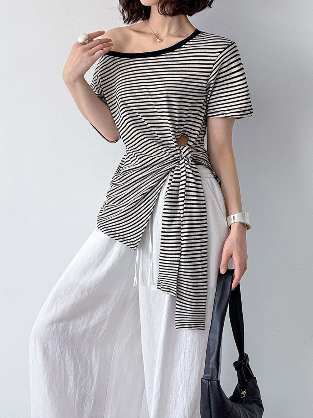 綁帶設計款條紋上衣,evaviva,8C-GW7483,綁帶設計款條紋上衣,領500,999免運