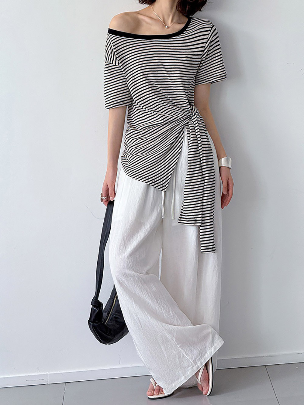 綁帶設計款條紋上衣,evaviva,8C-GW7483,綁帶設計款條紋上衣,領500,999免運