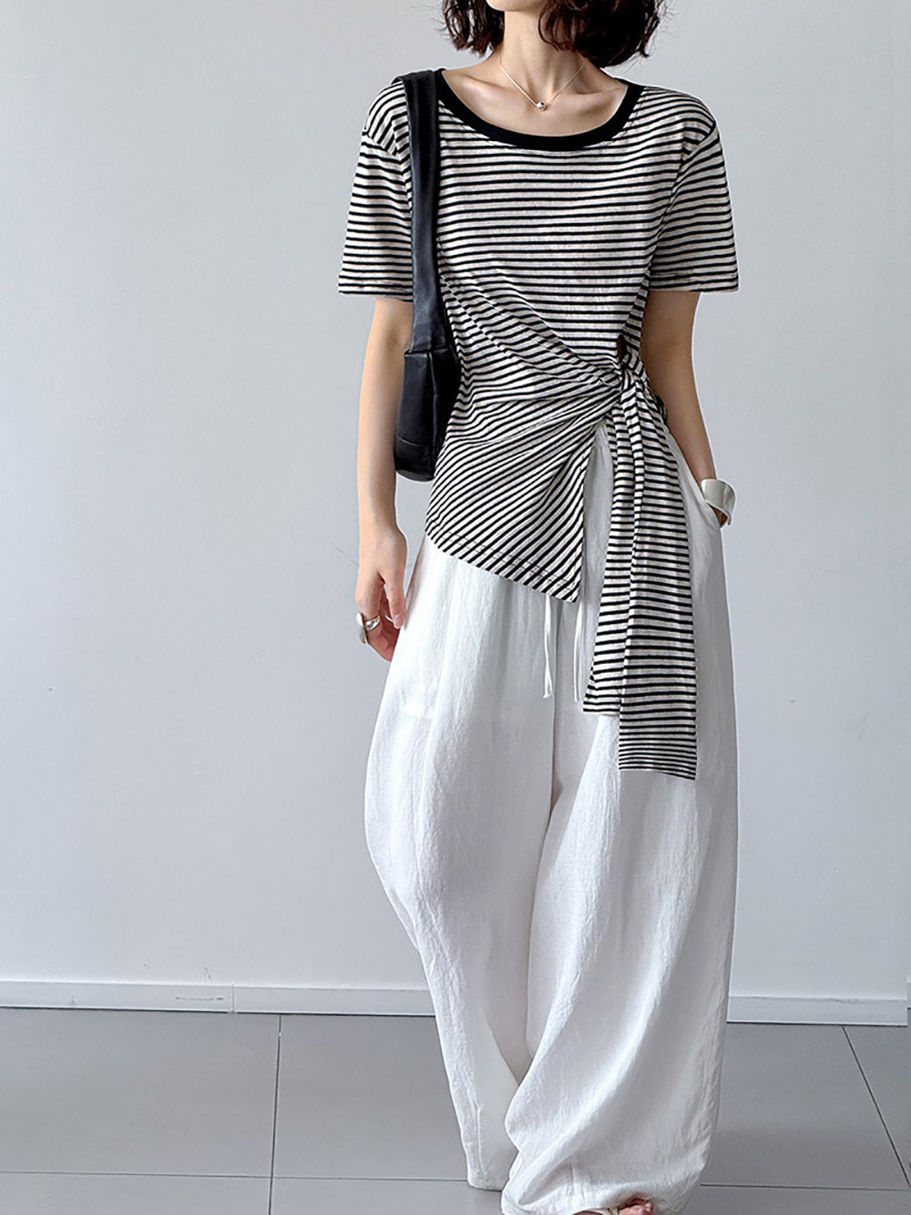 綁帶設計款條紋上衣,evaviva,8C-GW7483,綁帶設計款條紋上衣,領500,999免運