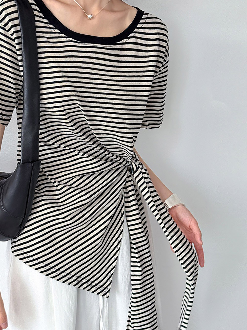 綁帶設計款條紋上衣,evaviva,8C-GW7483,綁帶設計款條紋上衣,領500,999免運