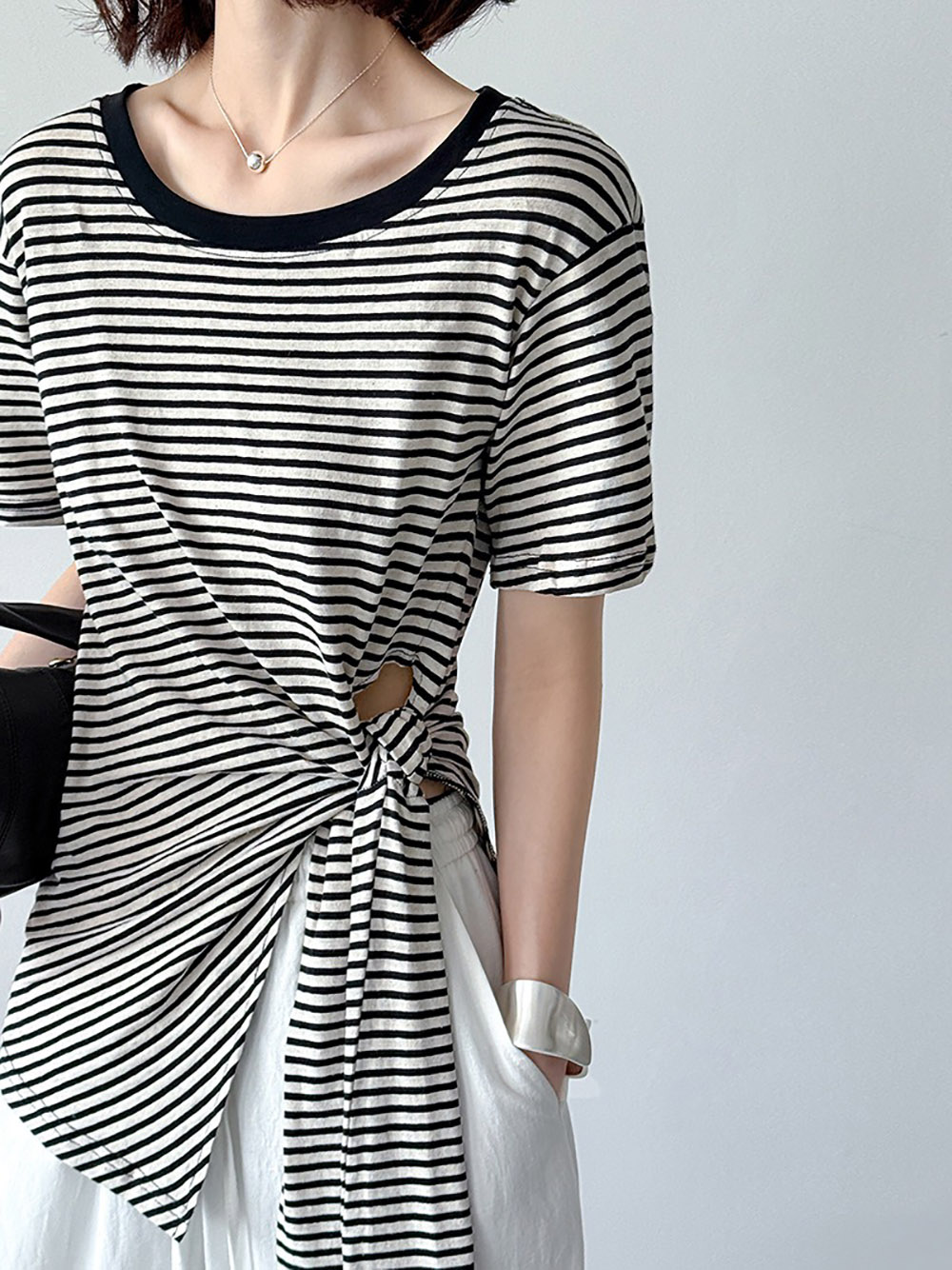 綁帶設計款條紋上衣,evaviva,8C-GW7483,綁帶設計款條紋上衣,領500,999免運