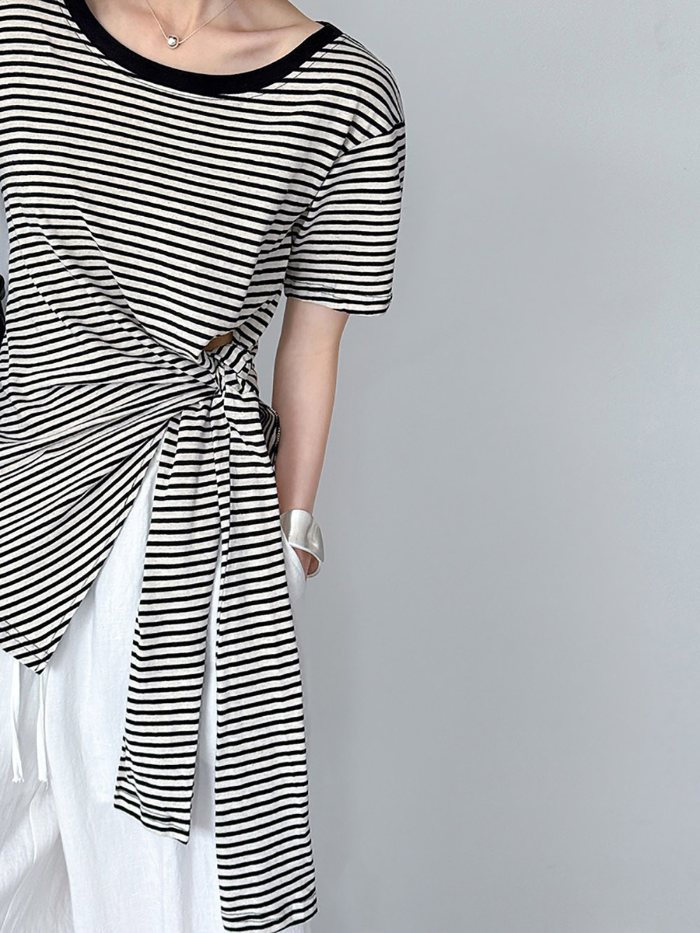 綁帶設計款條紋上衣,evaviva,8C-GW7483,綁帶設計款條紋上衣,領500,999免運